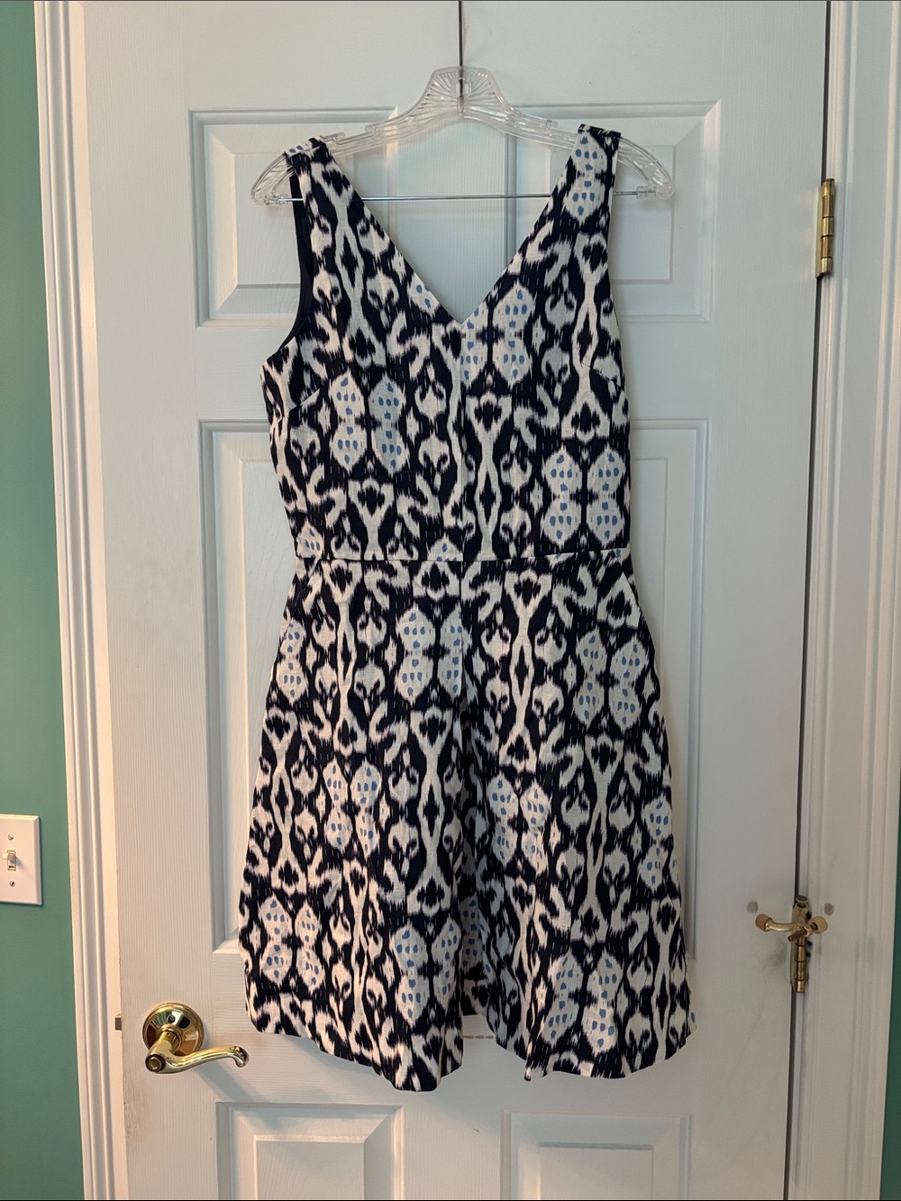 GAP Navy and White Ikat V-Neck Fit-and-Flare Dress (P2)